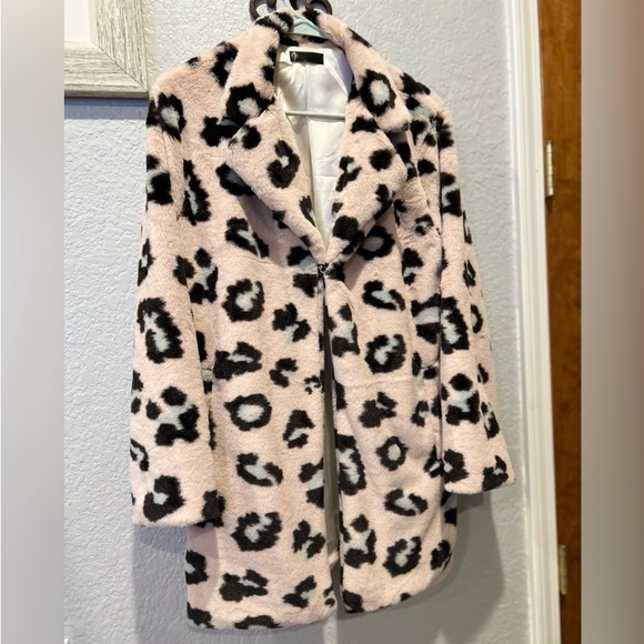 janice apparel Jackets & Blazers - Leopard Fur Coat Jacket fully Lined Blazer Pale Pink Blue Black